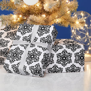 Pretty black white Christmas snowflakes gift wrap