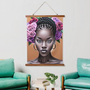 Pretty Black Woman with Braids Hanging Tapestry