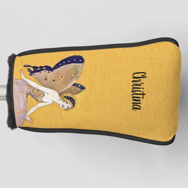 Pretty Blonde Fairy Monarch Butterfly Wings Yellow Golf Head Cover (Front)