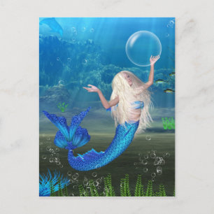 Pretty Blonde Mermaid with Bubble Postcard