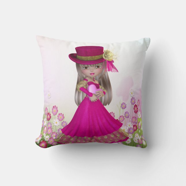 Pretty Blonde Princess Girl Holding a Heart Pillow (Front)