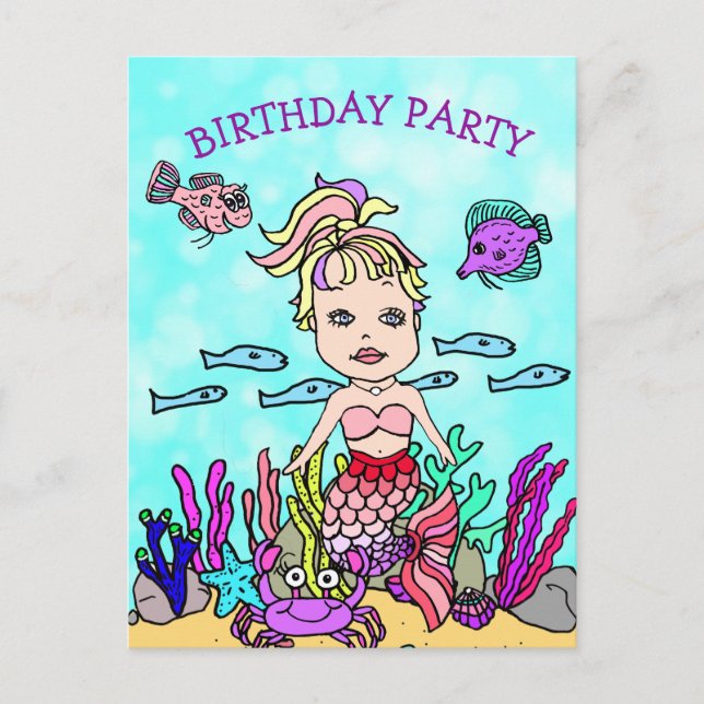 Pretty Blonde Purple Mermaid Birthday Invitations (Front)