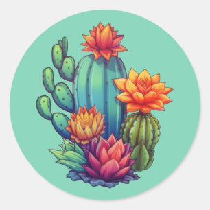 Pretty Blooming Cactus Classic Round Sticker