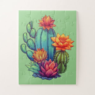 Pretty Blooming Cactus Flowers Jigsaw Puzzle