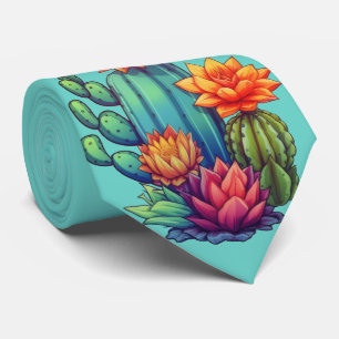 Pretty Blooming Cactus Flowers Tie