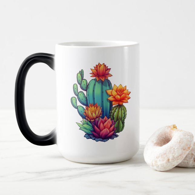 Pretty Blooming Cactus Magic Mug (With Donut)