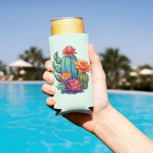 Pretty Blooming Cactus Seltzer Can Cooler