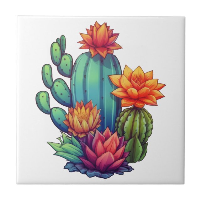 Pretty Blooming Cactus Tile (Front)