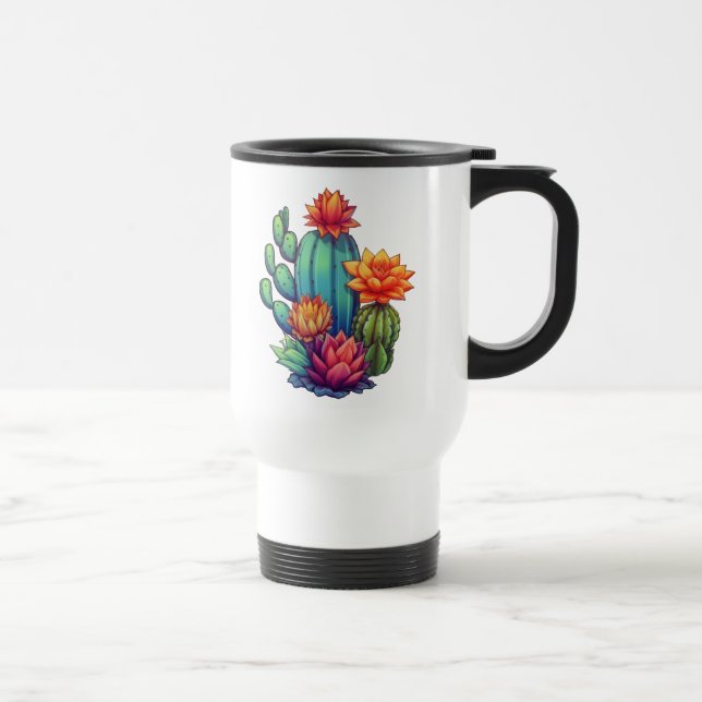 Pretty Blooming Cactus Travel Mug (Right)