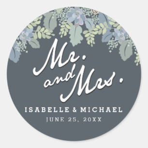 Pretty Blooms Vintage Garden Wedding Mr & Mrs Classic Round Sticker
