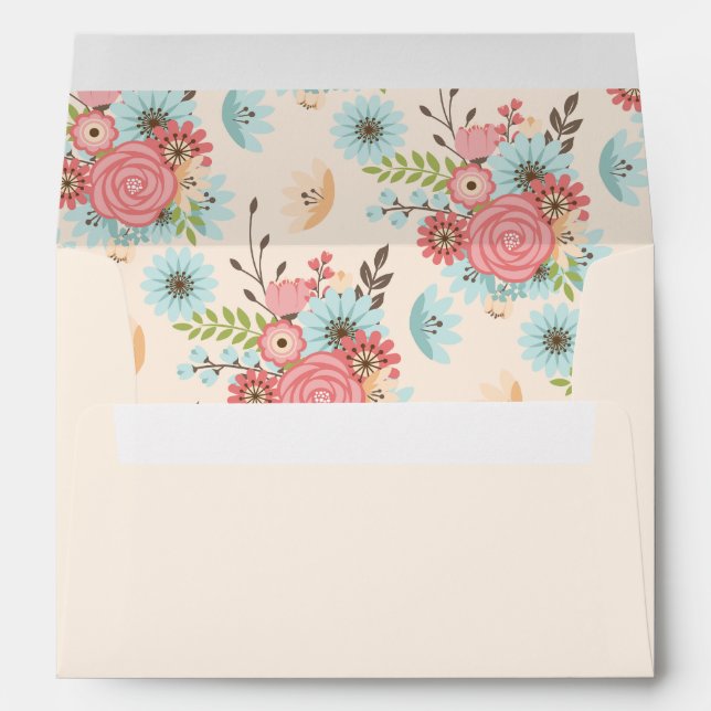 Pretty Blue and Coral Floral Wedding Envelope (Back (Bottom))