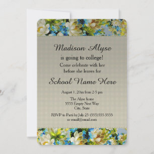 Pretty Blue and Cream Floral "Off to College" Invitation