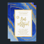 Pretty Blue and Gold Geode | Bar Mitzvah Invitation<br><div class="desc">These beautiful Bar Mitzvah invitations feature a painted geode look background,  with various shades of blue and faux gold accents and frame. Trendy modern faux gold script typography and a matching Star of David also appear.</div>