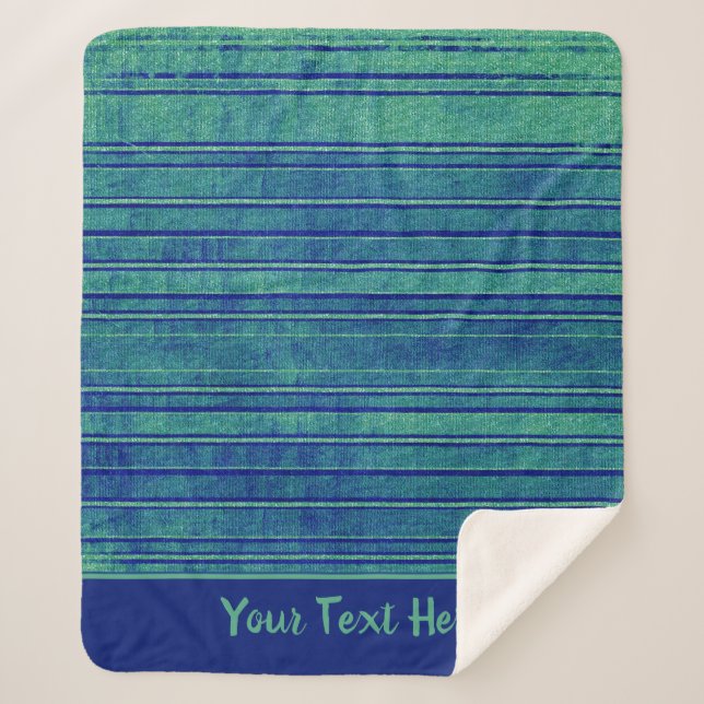 Pretty Blue and Green Distressed Stripes Pattern Sherpa Blanket (Front)