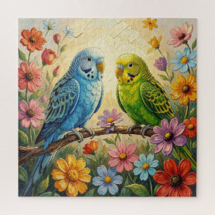 Pretty  Blue and Green Parakeets  Jigsaw Puzzle