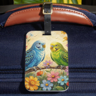 Pretty Blue and Green Parakeets Luggage Tag