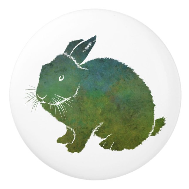 Pretty Blue and Green Rabbit Ceramic Knob (Front)