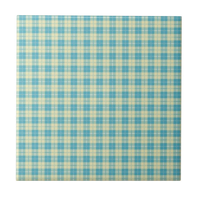 Pretty Blue and Pastel Yellow Plaid Tile (Front)