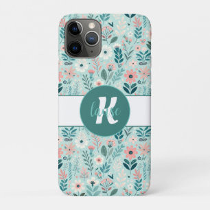 Pretty Blue and Pink Pastel Folk Art Flowers Case-Mate iPhone Case
