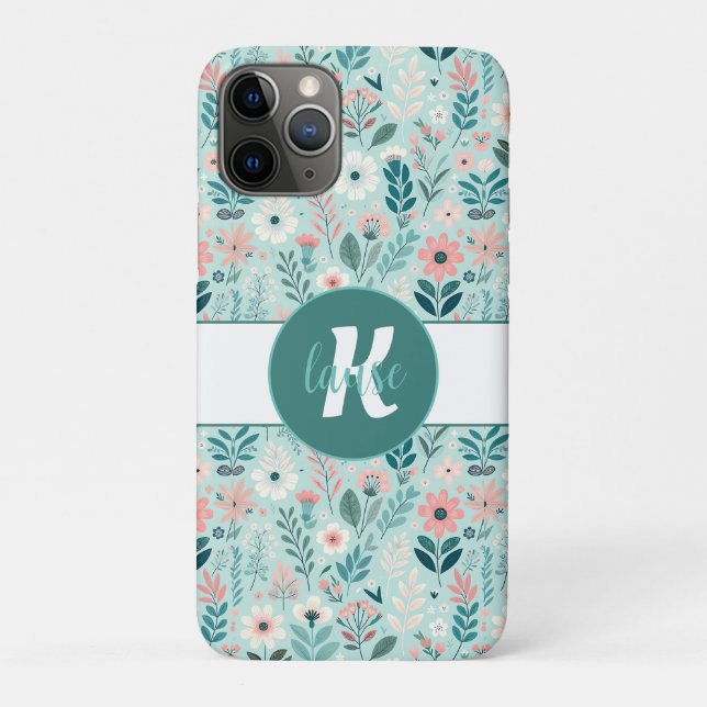 Pretty Blue and Pink Pastel Folk Art Flowers Case-Mate iPhone Case (Back)