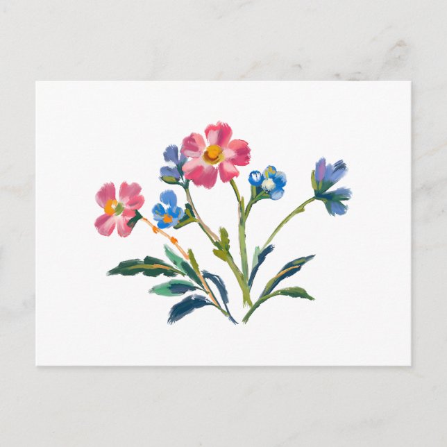 Pretty Blue and Pink Wildflowers  Postcard (Front)