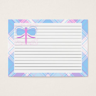 Pretty Blue And Purple Dragonfly Recipe Card