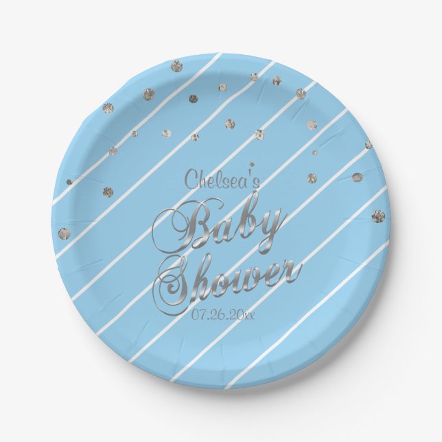 Pretty Blue and Silver - Baby Shower Paper Plate (Front)