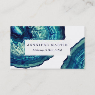 Pretty Blue and Teal Agate Geode Stone on Blue Business Card
