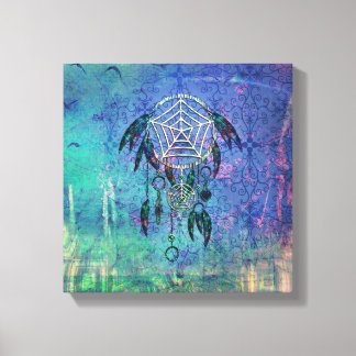 Pretty Blue and Teal Pastel Feather Dreamcatcher Canvas Print