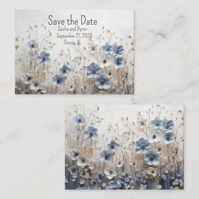 Pretty Blue and White 3D Flower Garden Wedding Card (Front/Back)