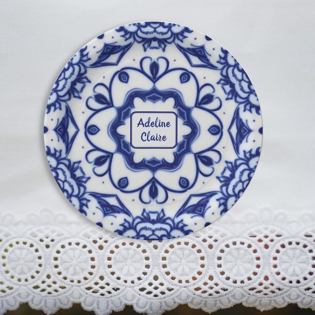 Pretty Blue and White Afternoon Tea - Name / Text Paper Plate (Creator Uploaded)