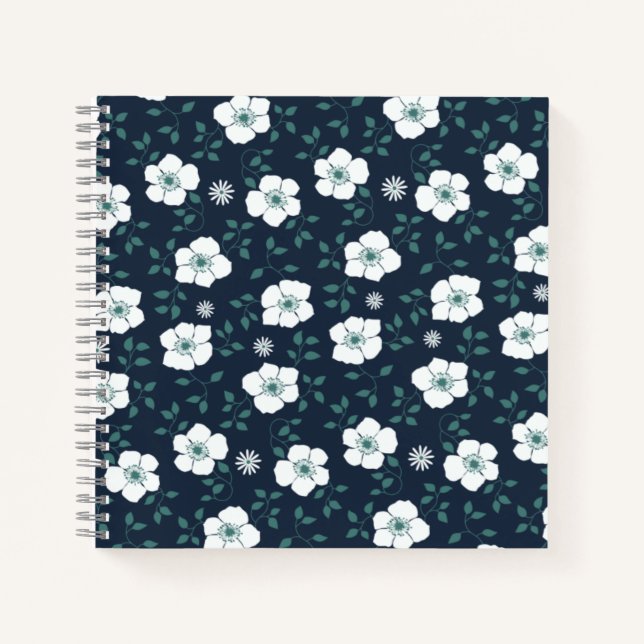 Pretty Blue and White Floral Pattern Notebook (Front)