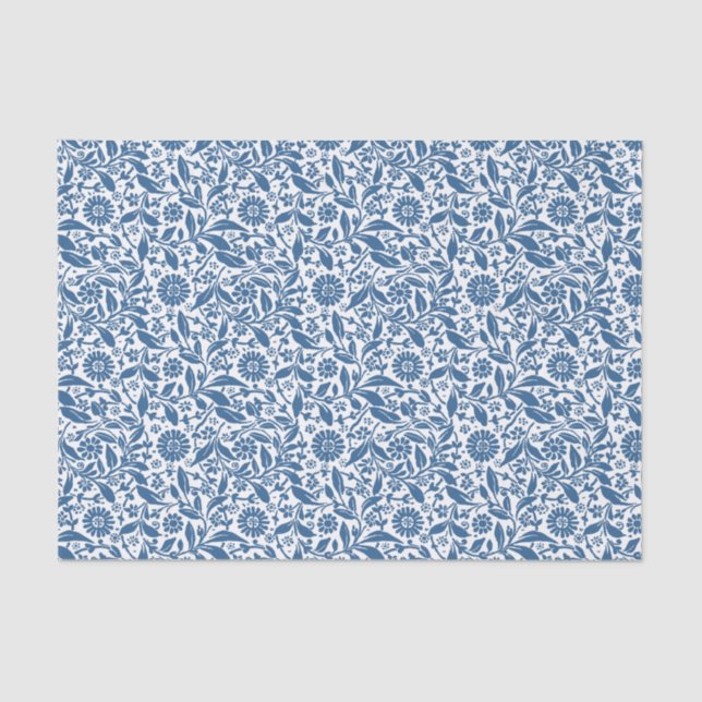 Pretty Blue and White Floral Pattern Tissue Paper (Front)