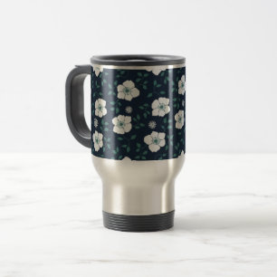 Pretty Blue and White Floral Pattern Travel Mug