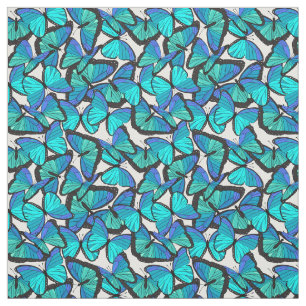 Pretty Blue and White Morpho Butterfly Patterned Fabric