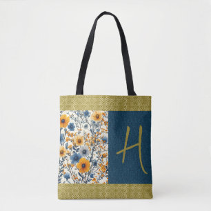 Pretty Blue And Yellow Vintage Floral Customise Tote Bag