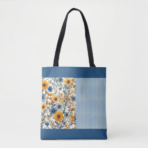 Pretty Blue And Yellow Vintage Floral Half Mix  Tote Bag