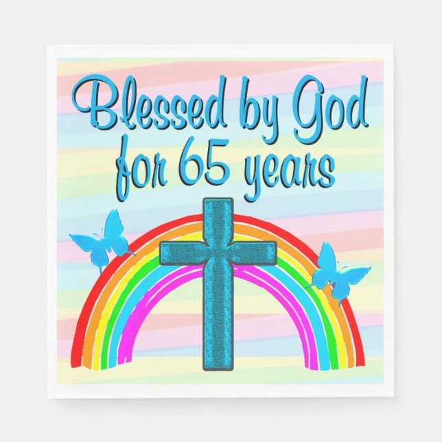 PRETTY BLUE BLESSINGS 65TH BIRTHDAY PAPER NAPKINS (Front)