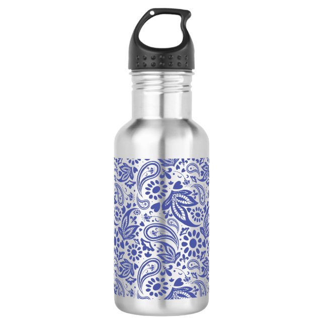 Pretty Blue Boho Chic Paisley Pattern 532 Ml Water Bottle (Front)