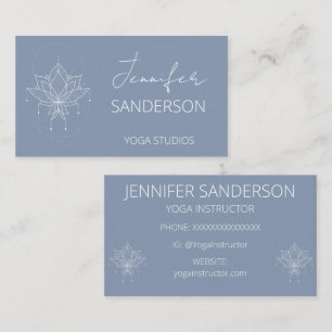 Pretty Blue Boho Floral Lotus Yoga Instructor Business Card