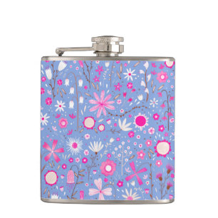 Pretty Blue Botanical Wildflower Floral Keepsake Hip Flask