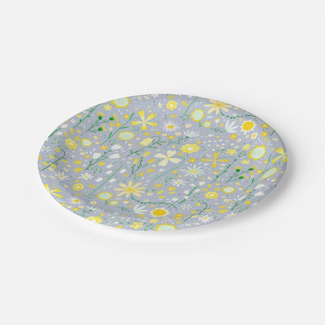Pretty Blue Botanical Wildflower Floral Paper Plate (Angled)