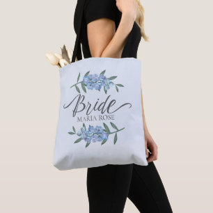 Pretty Blue Bride Floral Personalised Custom Tote Bag