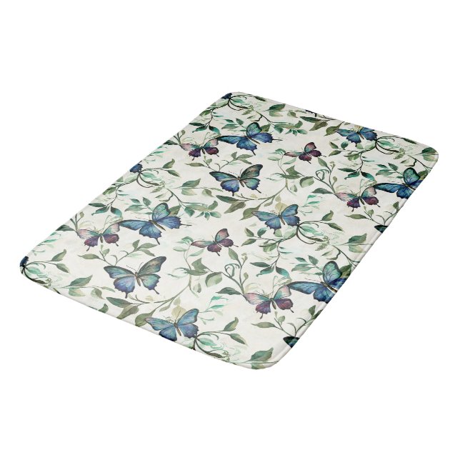 Pretty Blue Butterflies Bridal Shower Bath Mat (Angled)