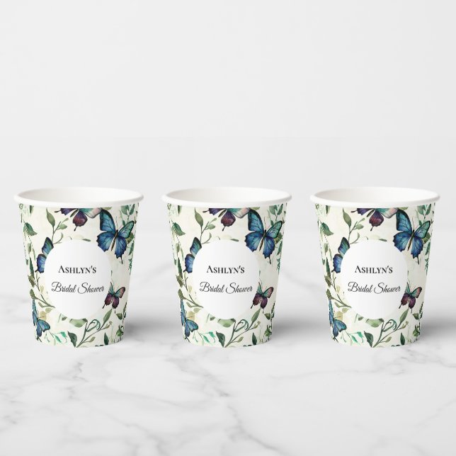 Pretty Blue Butterflies Bridal Shower Paper Cups (Multi)