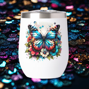 Pretty Blue Butterfly and Flowers