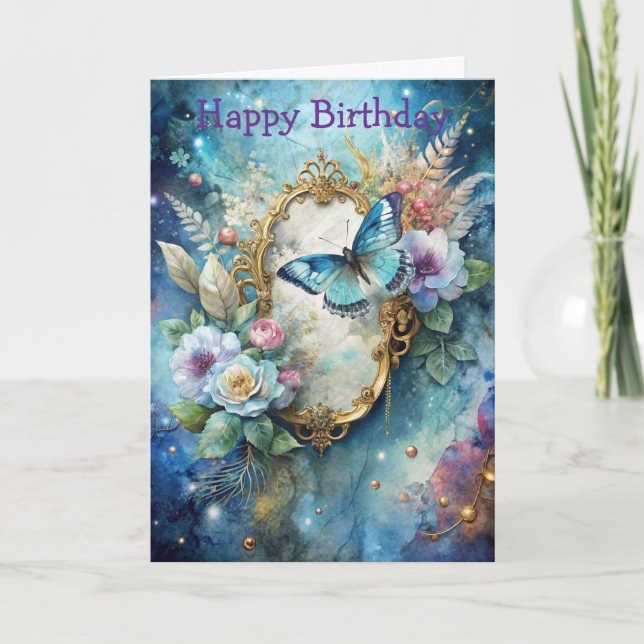 Pretty Blue Butterfly Card (Front)