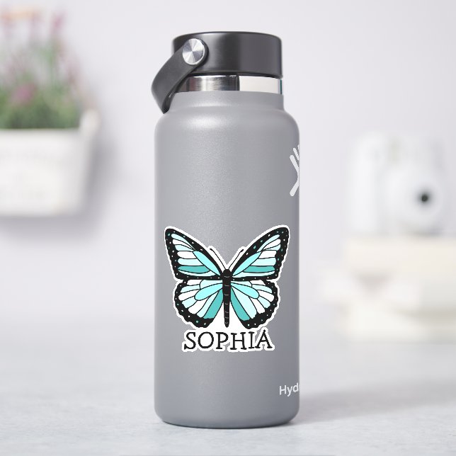 Pretty Blue Butterfly Personalised Name Label (HydroFlask)