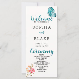 Pretty Blue Butterfly White Wedding Program