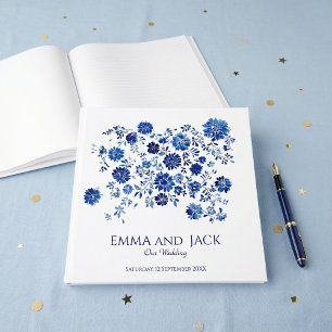 Pretty Blue Chinoiserie Floral Wedding Guest Book